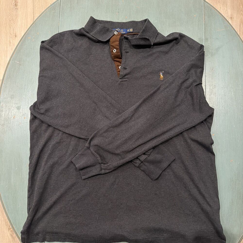 Polo Ralph Lauren Performance Long Sleeve Polo Gray Size XLT Tall